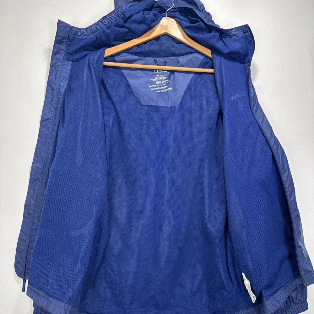 L.L. Bean Windbreaker Hoodie Men's M Reg Blue Full Zip Stowaway Jacket‎ Pockets - Picture 8 of 10